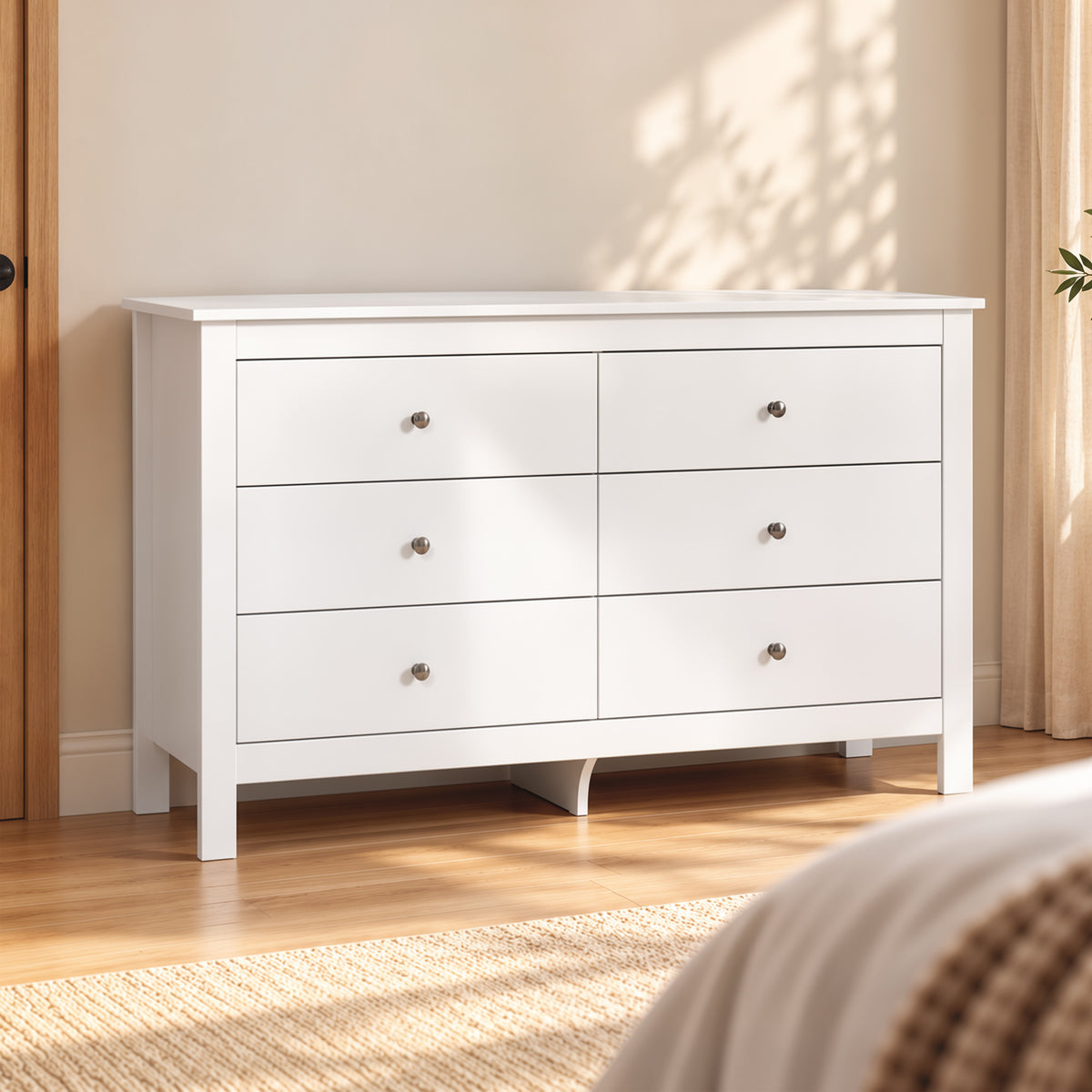 Commode 6 Tiroirs, Meuble de Rangement avec Glissières Fluides, Chiffonnier, Style Moderne, 118 x 39,5 x 75,5 cm, Blanc-1
