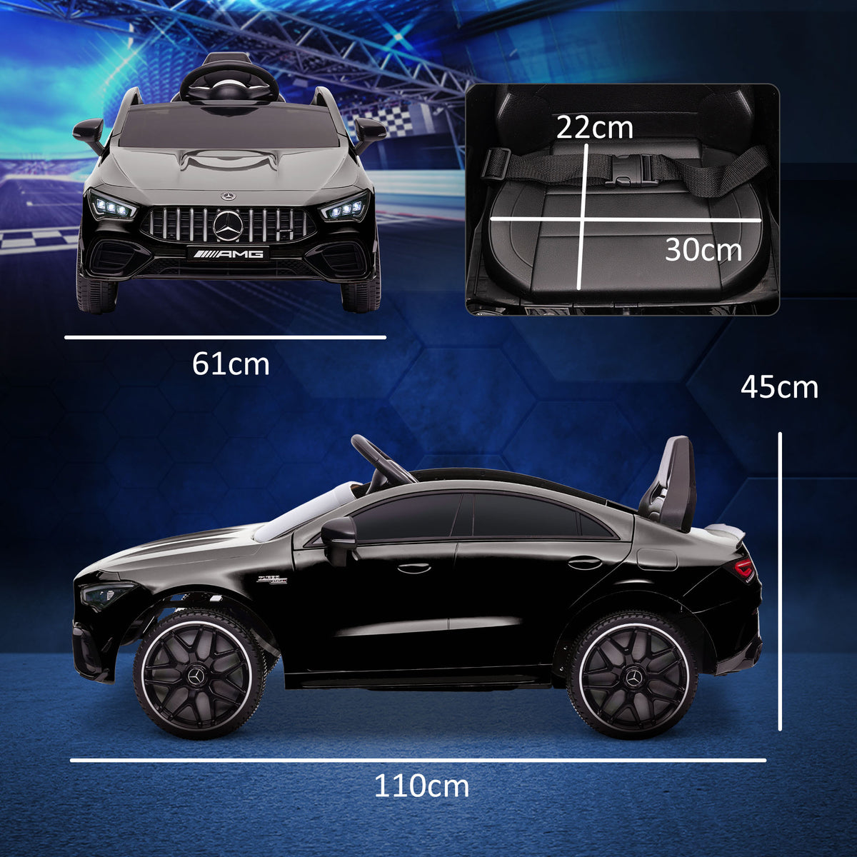 Voiture électrique enfant Mercedes-benz AMG CLA 45, télécommande, vitesse réglable (3-5 km/h), phare LED musique, noir-2
