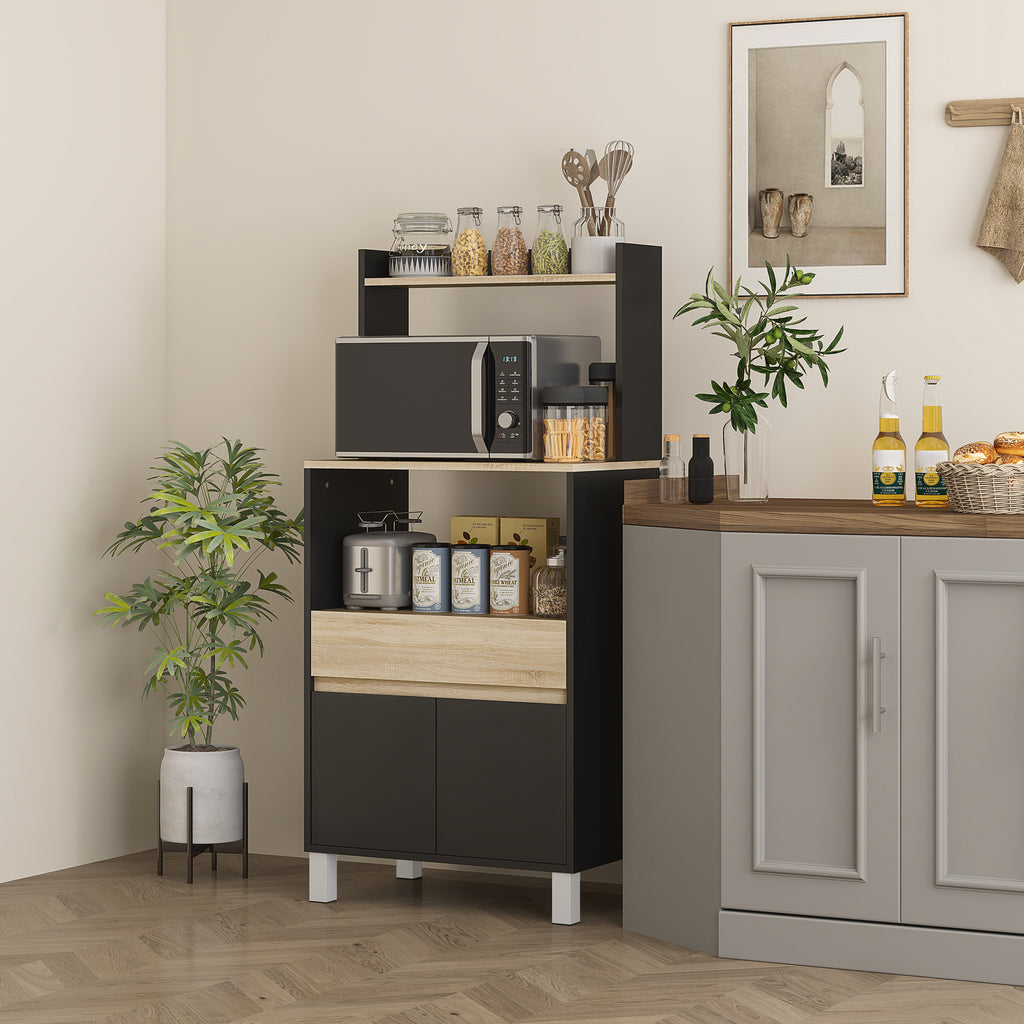 Meuble micro onde, buffet cuisine avec placard tiroir étagère supérieur, 60 x 40 x 131 cm chêne et noir-6