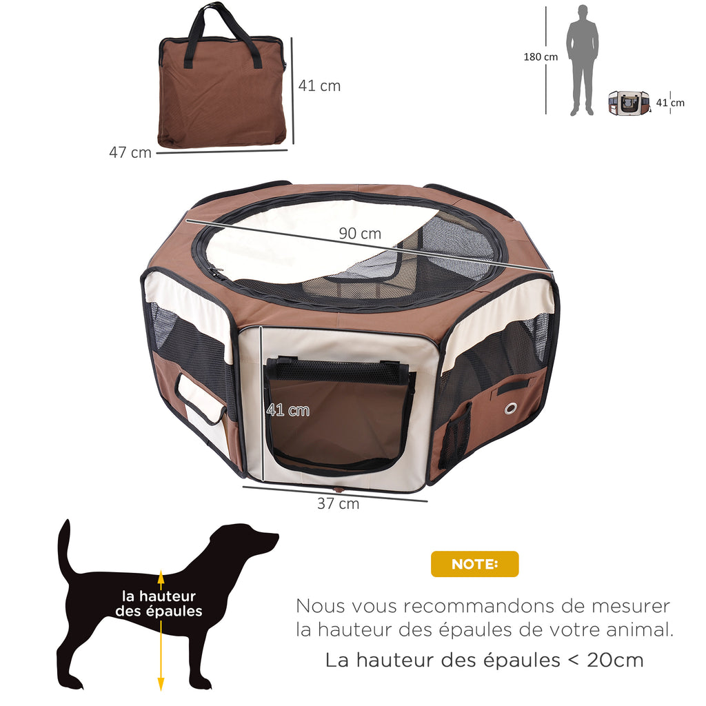 Parc enclos pliable pour chien chat petits animaux octogonal en tissu Oxford et acier Ø 90 x 41H cm marron beige-2