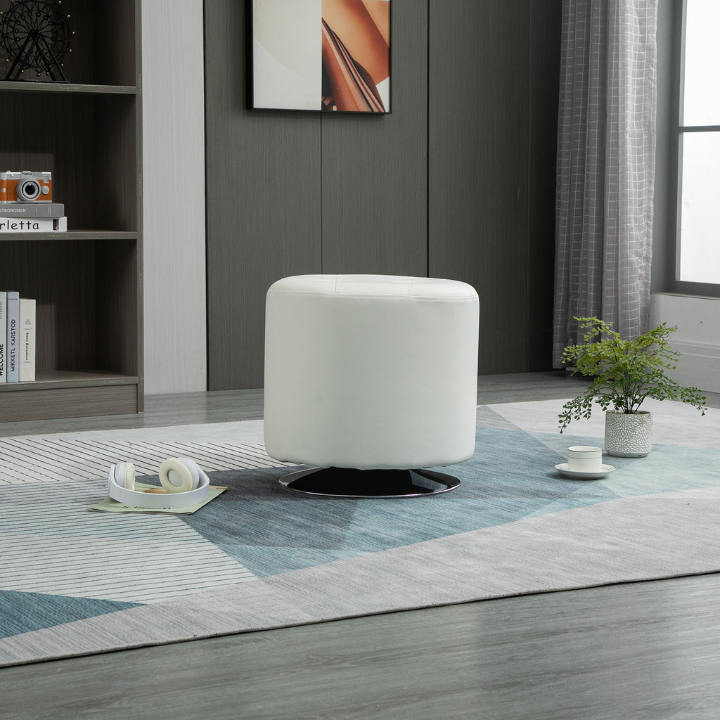 Repose pied salon pivotant à 360°, ottoman rond rembourré en PU avec base en acier, Ø 45,5 x 44,5 cm, blanc-8