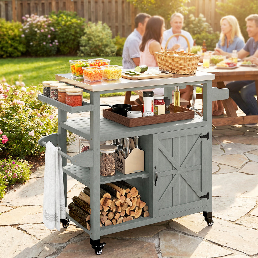 Desserte jardin chariot de barbecue sur roulettes avec plateau en acier inoxydable 107x49,5x92,5cm gris-1