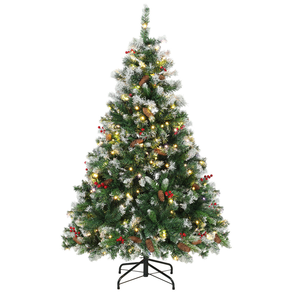 Sapin de Noël Artificiel Lumineux et Enneigé 120cm, Arbre de Noël, Télécommande, 11 Modes d'Éclairage, 150 LED, Vert-0