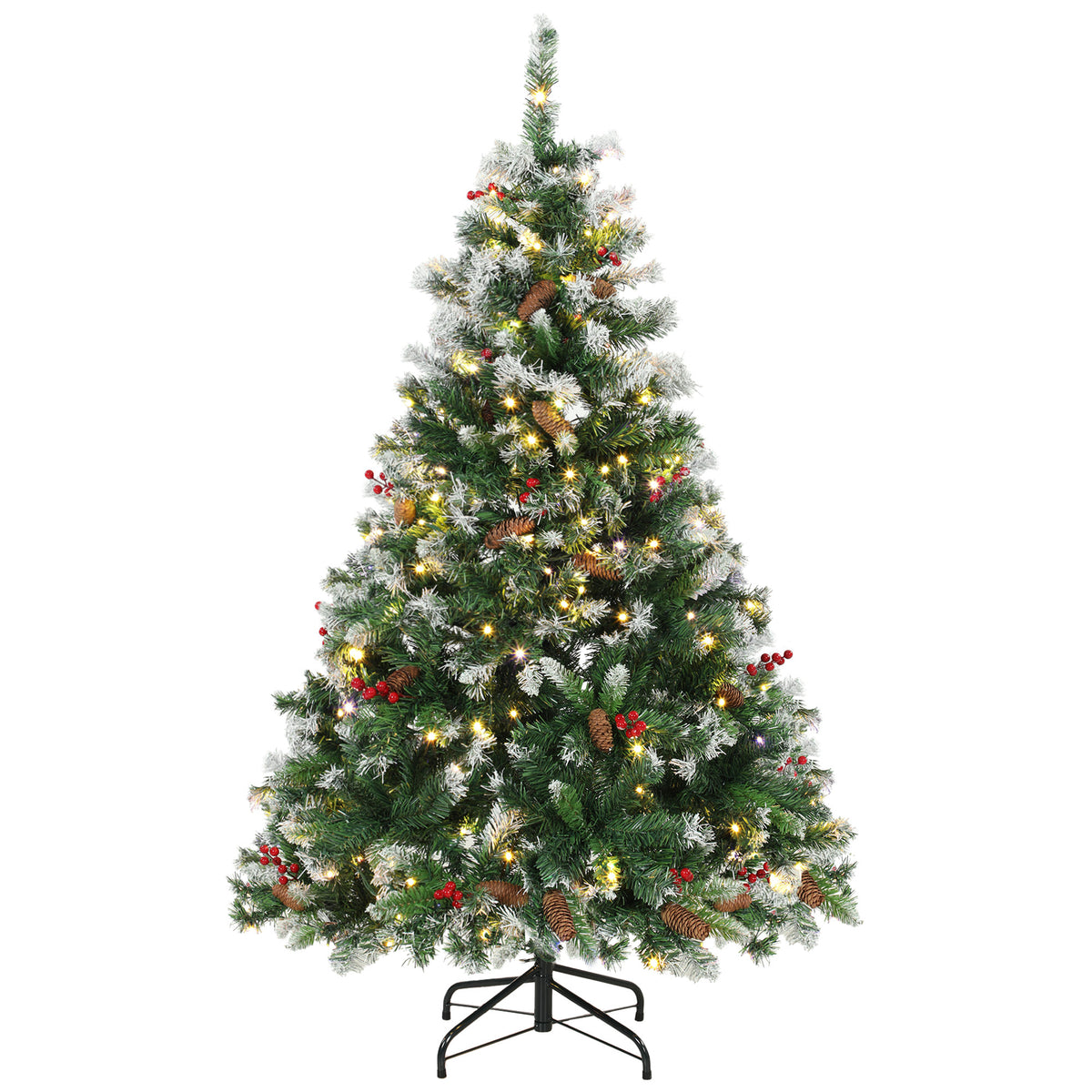 Sapin de Noël Artificiel Lumineux et Enneigé 120cm, Arbre de Noël, Télécommande, 11 Modes d'Éclairage, 150 LED, Vert-0