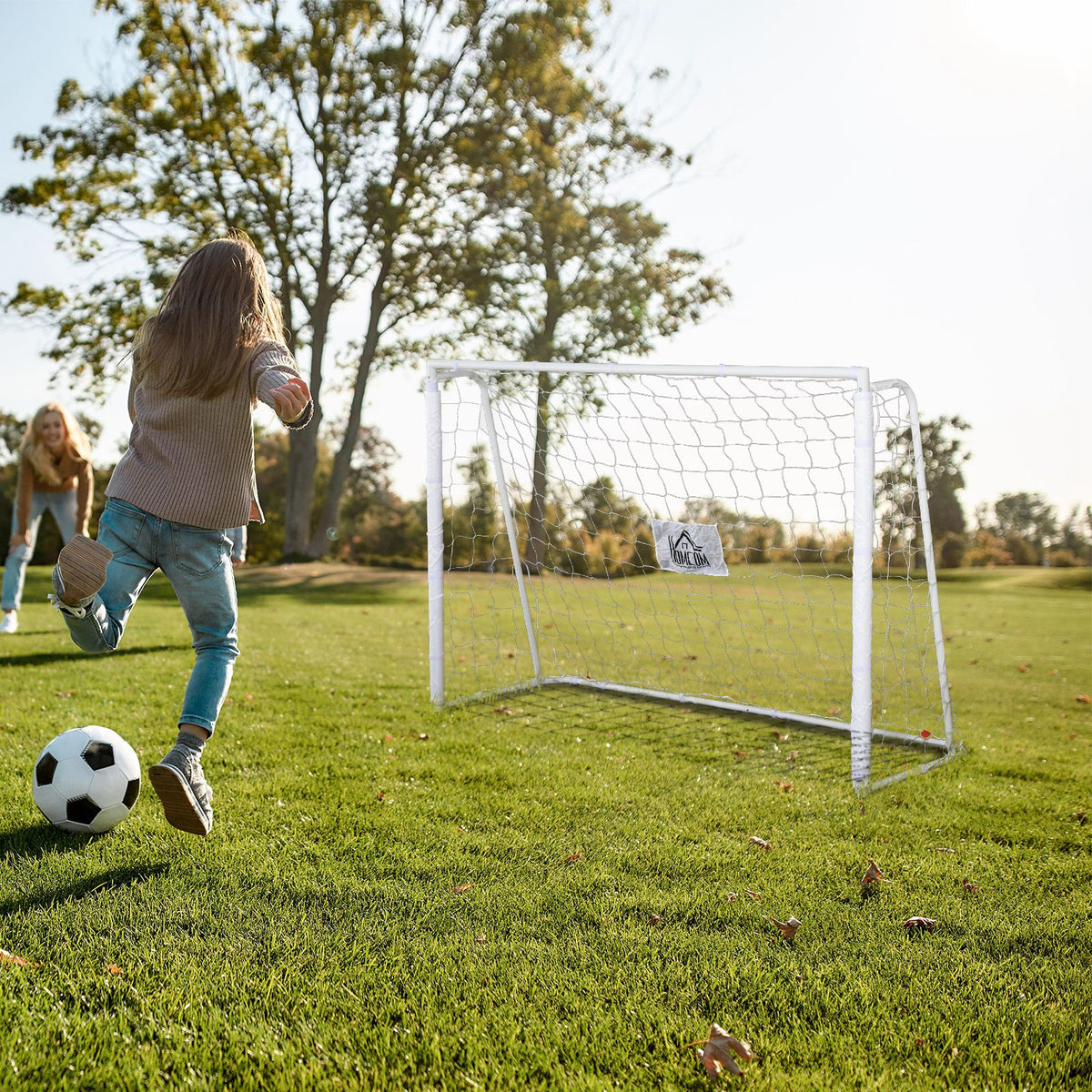 Lot de 2 buts de football - cage de foot - but d'entrainement - châssis métal filet PE - piquets & outil inclus - blanc-9
