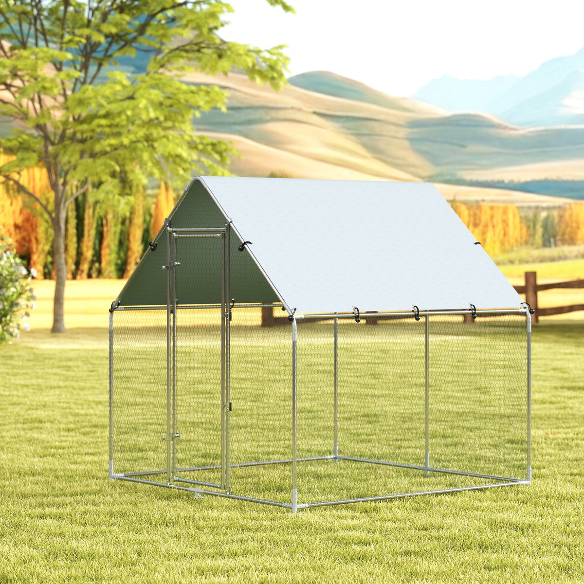 Enclos poulailler extérieur 4 m², parc grillagé - acier galvanisé Ø19mm - bâche Oxford 420D anti-UV 200x200x200cm argent-1