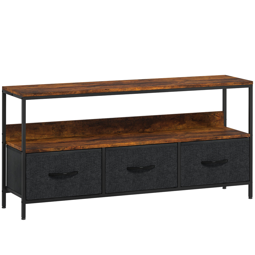 Meuble TV, meuble télé pour téléviseur jusqu'à 55 pouces avec 3 tiroirs et pieds en acier 120 x 29 x 56 cm brun rustique-0