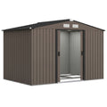 Abri de jardin 5,4 m² 2,77 x 1,95 x 1,92 m kit de fondation porte coulissante ventilations acier galvanisé, marron-0