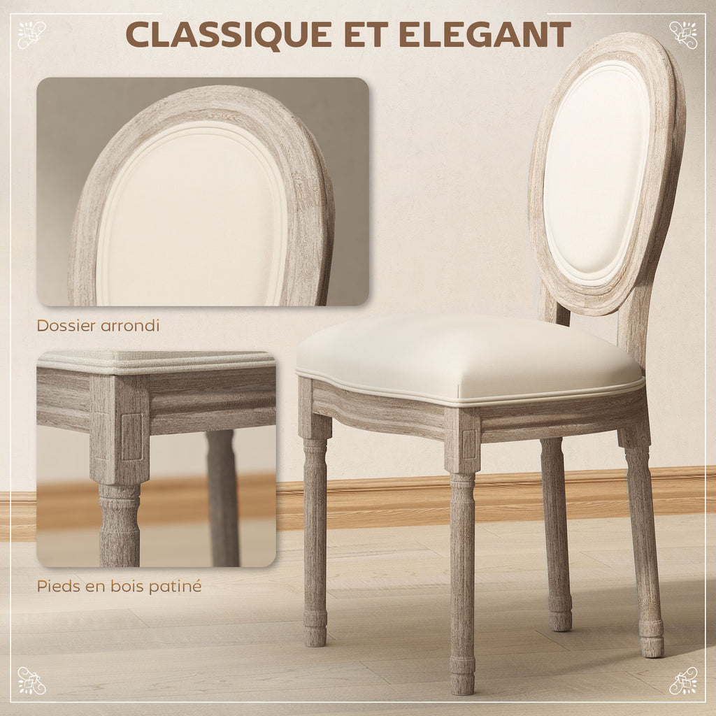 Lot de 2 chaises de Salle à Manger - Chaise de Salon médaillon Style Louis XVI Aspect Lin Crème-3