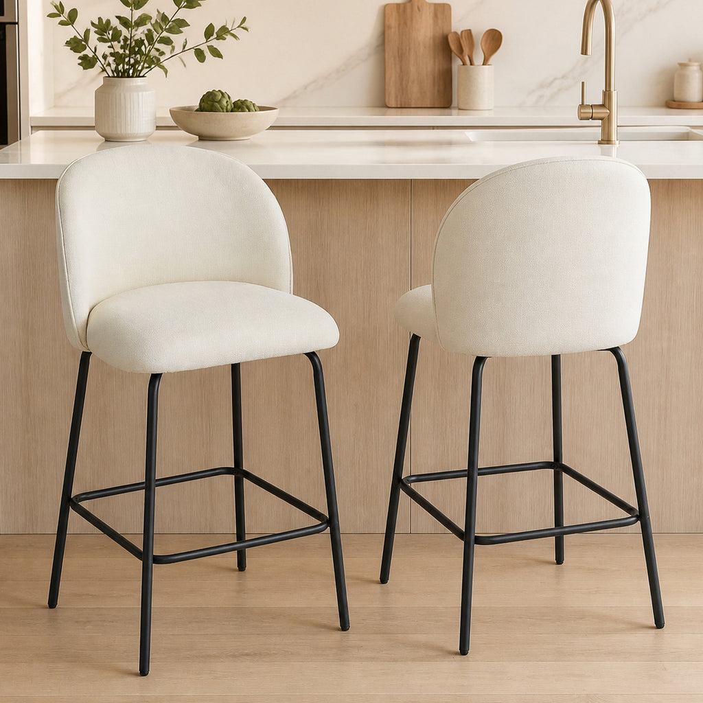 Lot de 2 Tabourets de Bar, Chaises de Bar, Repose-Pieds et Dossier, Tissu Effet Lin, Hauteur d'Assise 68cm, Crème-9
