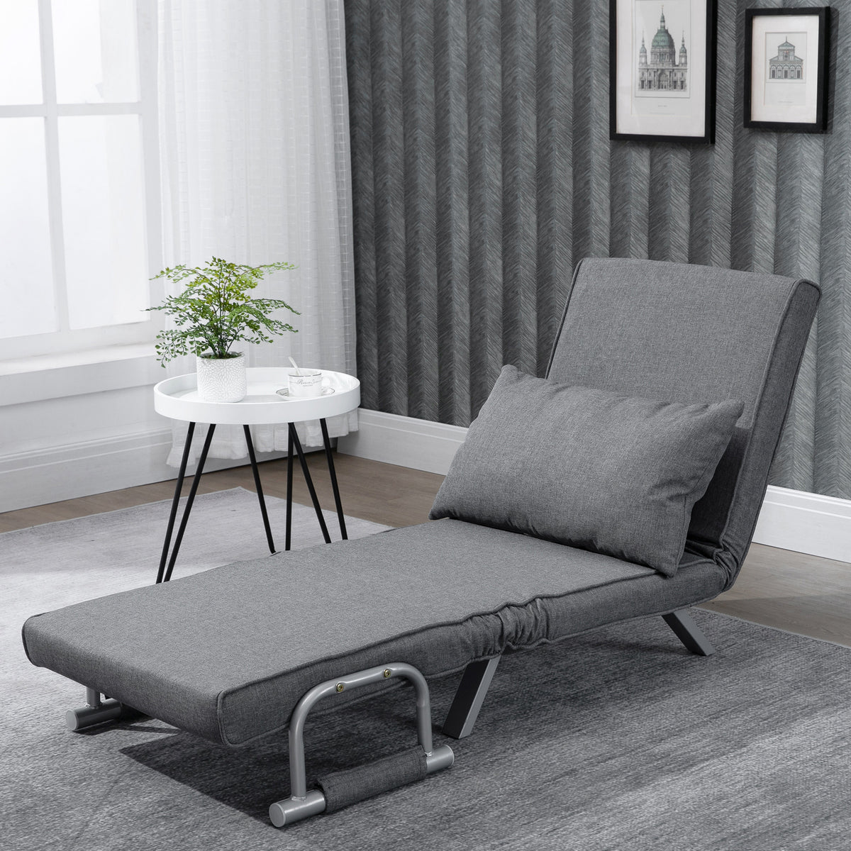 Fauteuil chauffeuse canapé-lit Convertible 1 Place déhoussable Grand Confort Coussin Pieds accoudoirs métal Lin Gris Clair-7