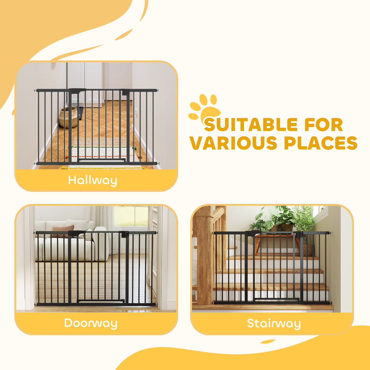 Barrière de sécurité pour chiens et bébés 76 à 130 cm avec extension fixation par pression sans perçage blanc-7