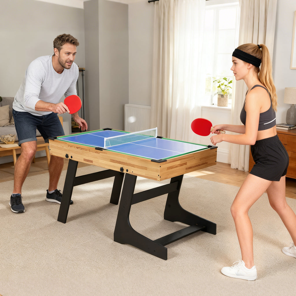 Table multijeux 13 en 1 pliable, table de jeu baby-foot, billard, pour enfants et adultes 120 x 106 x 82 cm noyer clair-9