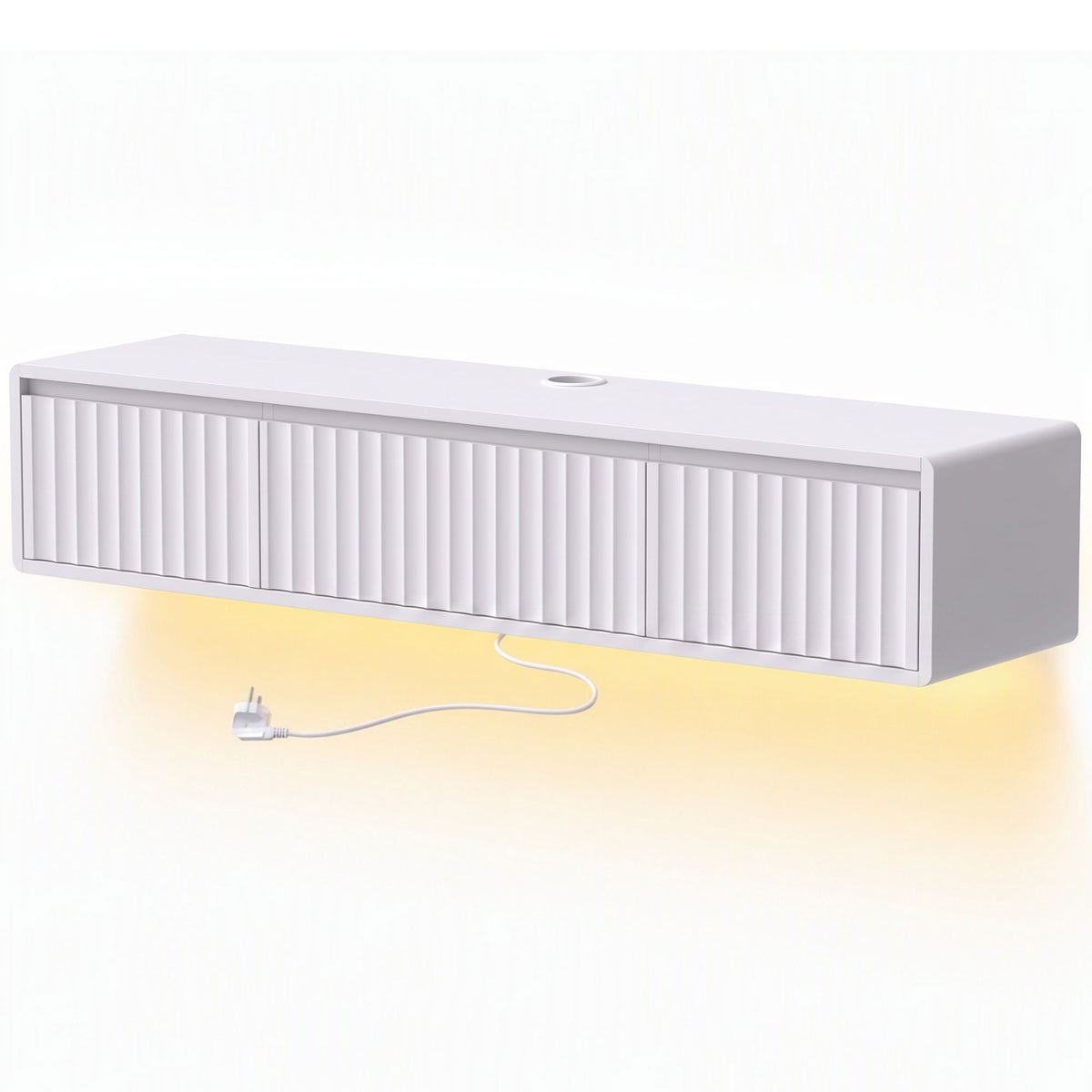 Meuble TV Suspendu Flottant 120 cm avec Éclairage LED et Prises, Meuble Télé pour Téléviseur 65 Pouces, Blanc-0
