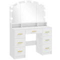 Coiffeuse avec Miroir, Lumières LED Réglable 3 Couleurs, 7 Tiroirs, 3 Compartiments Ouverts, 110 x 40 x 150 cm, Blanc-0
