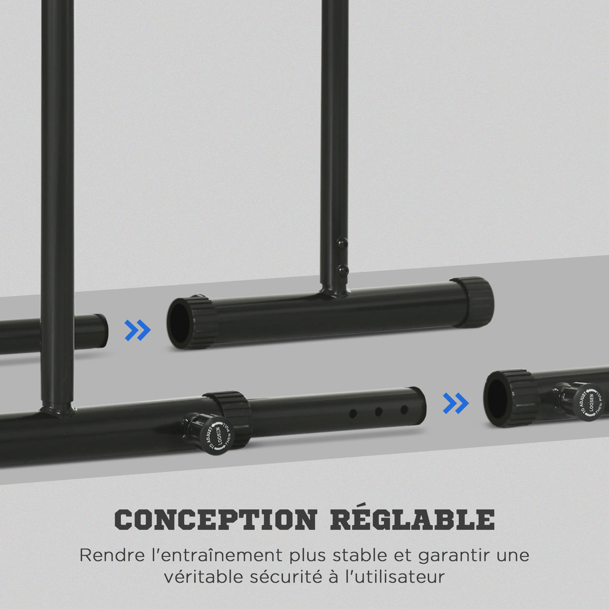 Dips Barre Parallèle Station de Musculation en Acier, Hauteur et Espacement Réglables, 90-102x65x80-90cm, Noir-4