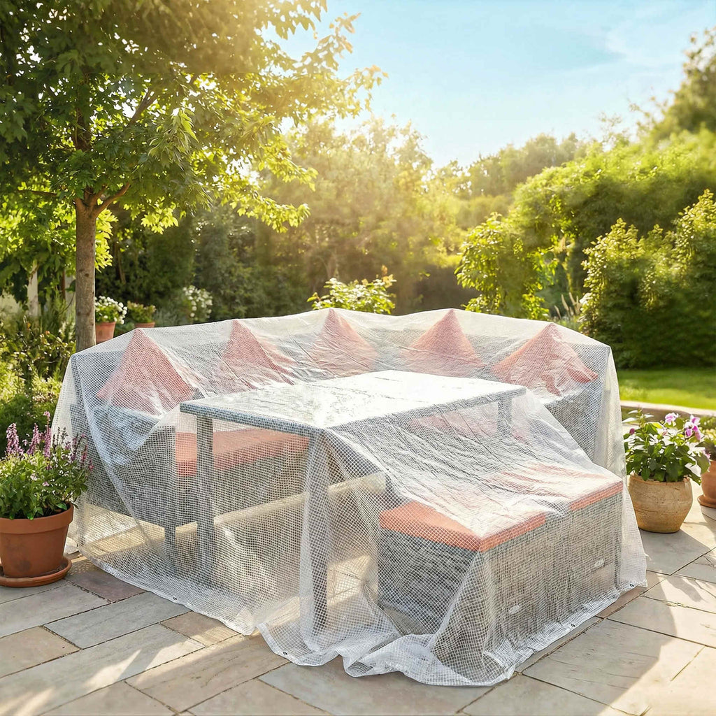 Bâche de Protection 6x4 m en PE 140 g/m² avec 20 Œillets Renforcés, Bâche Imperméable Anti-UV pour Jardin Piscine, Blanc-6