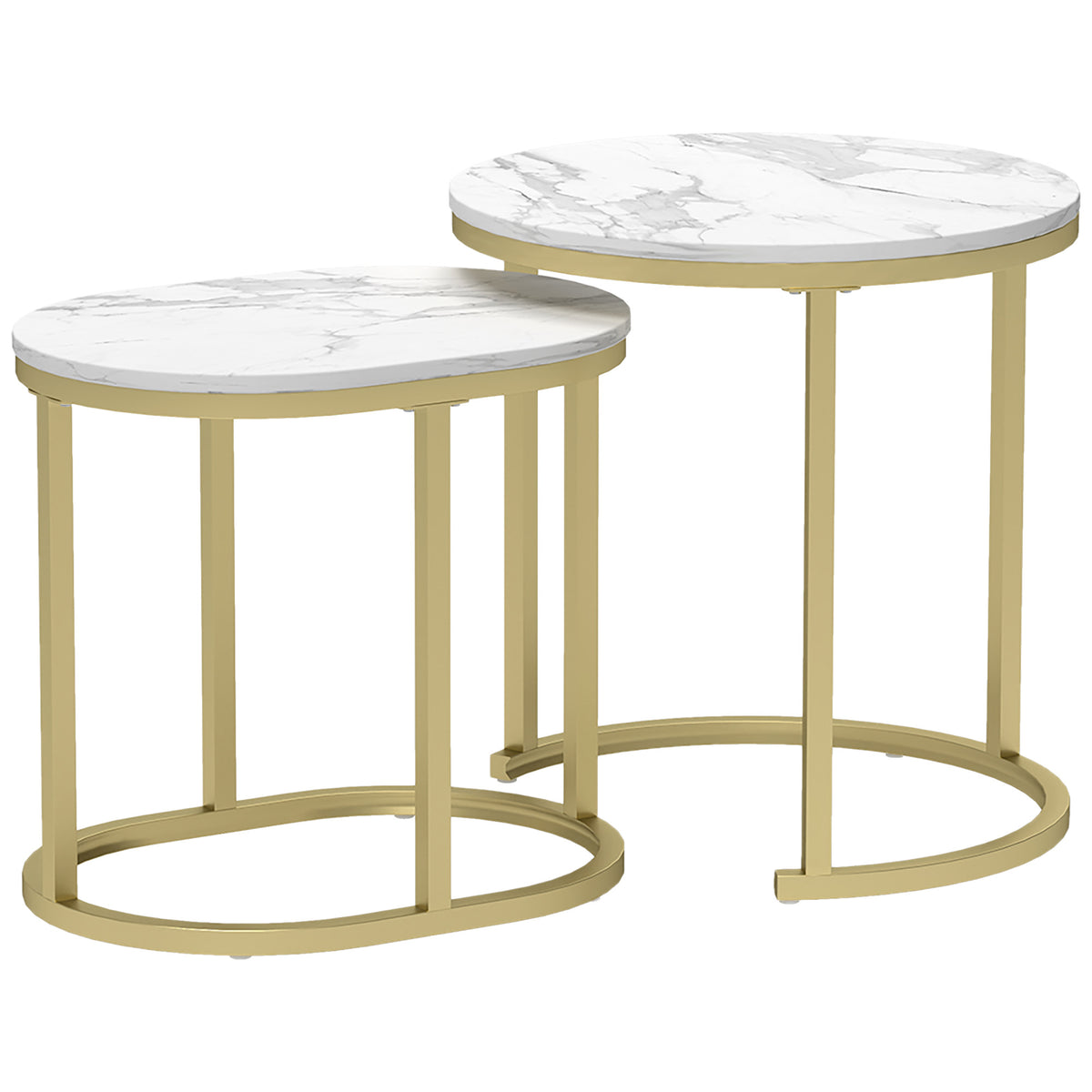 Lot de 2 tables basses tables d'appoint gigognes encastrables structure en acier et plateau en bois aspect marbre or-0
