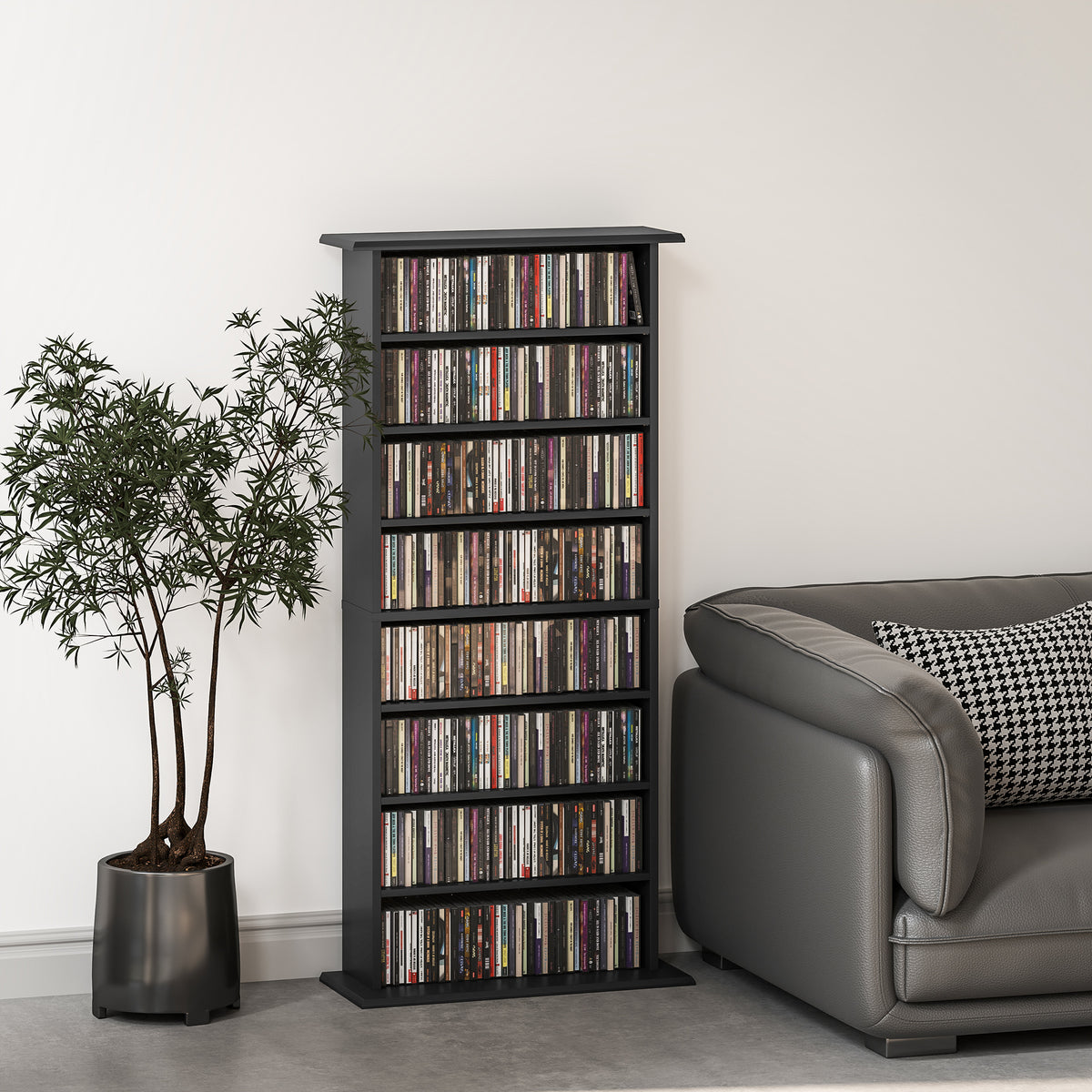 Rangements pour CD et DVD avec 8 compartiments et 6 étagères réglables, capacité max. 360 CD/185 DVD et Blu-ray, noir-8