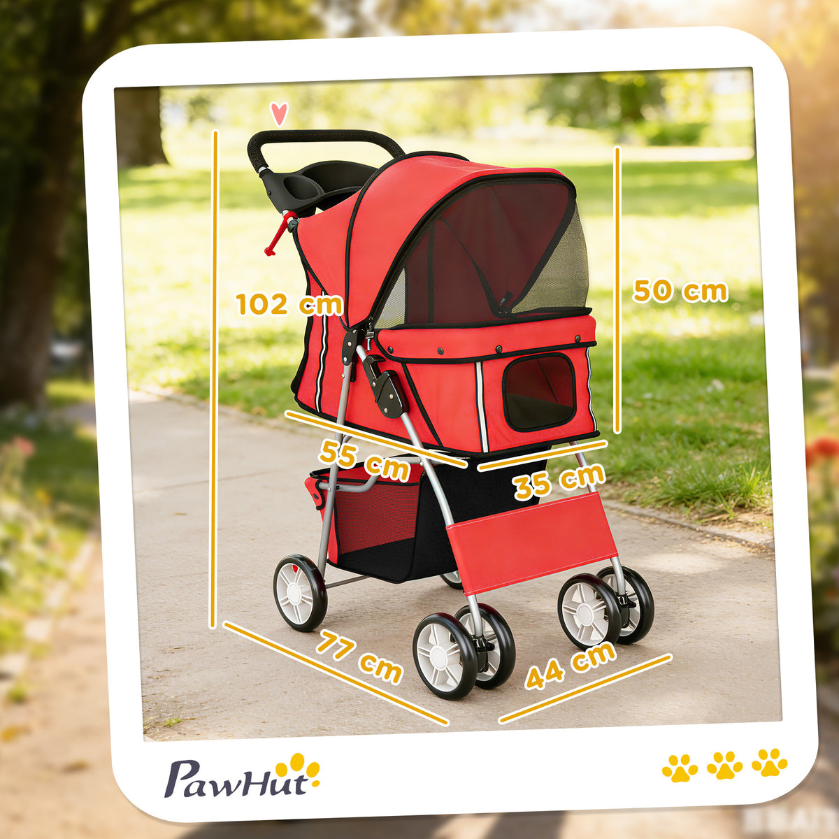 Poussette buggy pliable animaux chariot pliante chien chat porte-gobelet panier de rangement 75 x 45 x 97 cm rouge-2