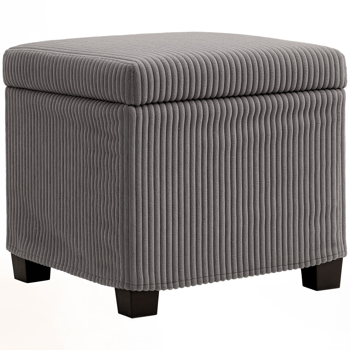 Coffre pouf rangement 30 L avec couvercle amovible, ottoman cube rembourré en velours côtelé, 40 x 40 x 40 cm, gris-0