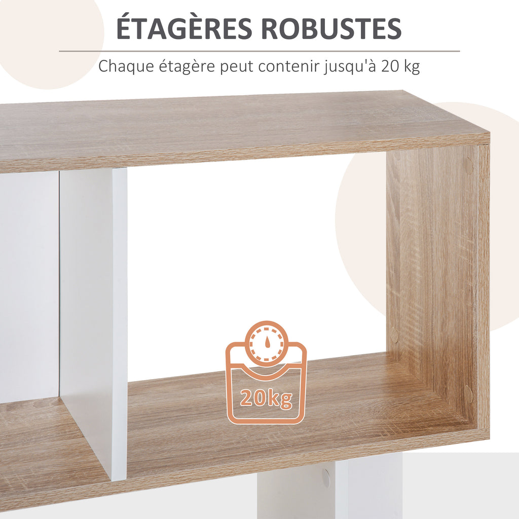 Bibliothèque à 5 niveaux, meuble de rangement en forme de S avec étagères, étagère de rangement blanc-4