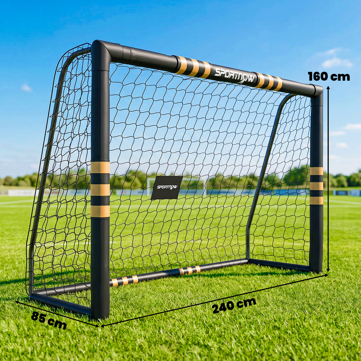 But de Football avec Mousse de Protection, 6 Piquets de Sol et Filet en PE, 240x85x160cm, Jaune