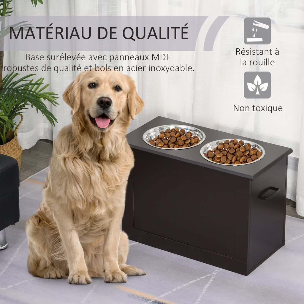 Gamelles chiens surélevées gamelle double chien chat Porte-gamelles surélevé 60L x 30l x 41H cm bois chocolat-3