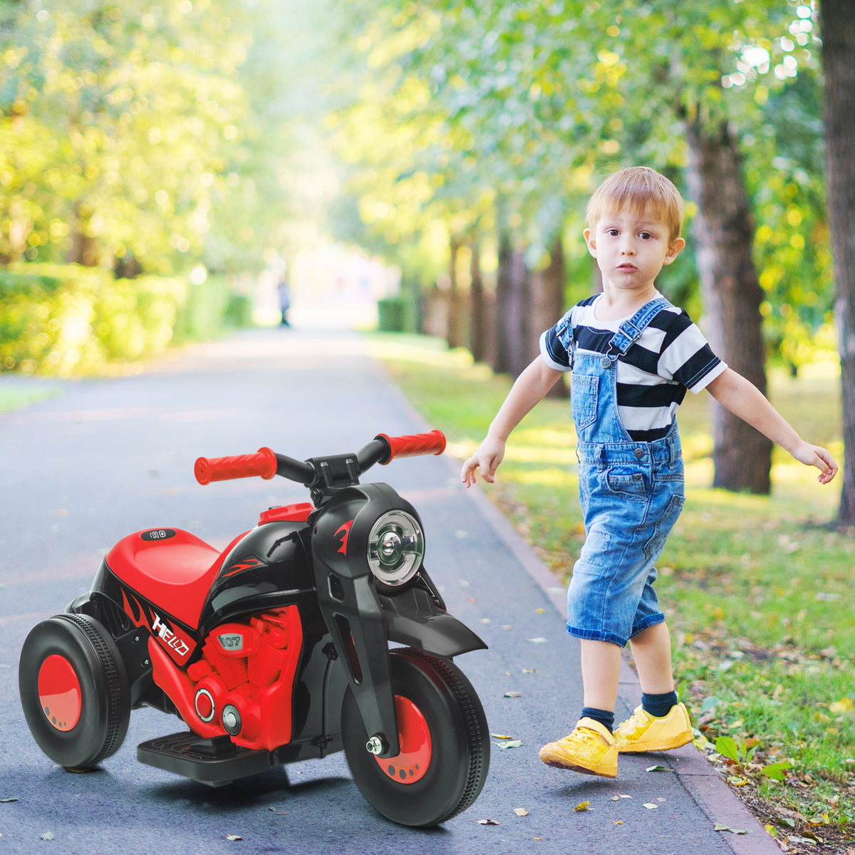 Moto électrique enfants 2-5 ans, 3 roues, 6 V, 3 km/h, avec fonction de bulles, effets lumineux et sonores, rouge-9