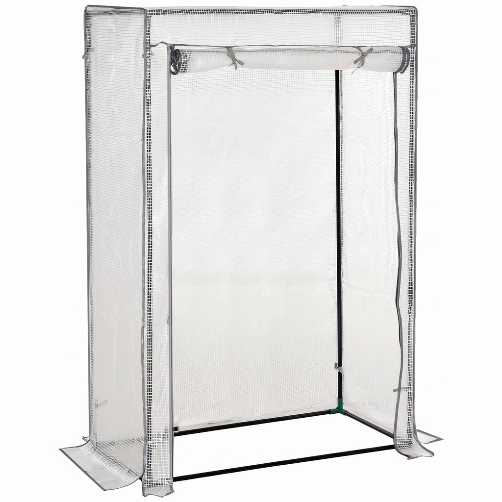 Serre de jardin, serre de balcon, bâche renforcée PE, châssis en acier, porte zippée enroulable, 100 x 50 x 150 cm blanc-0