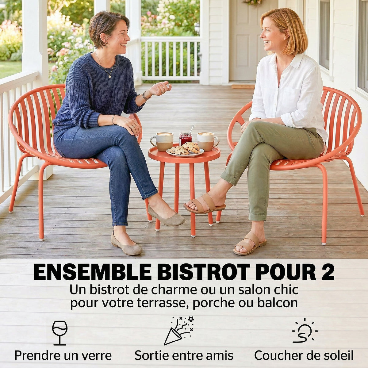 Salon de Jardin Ensemble Bistro 3 Pièces Table Basse à Plateau Concave Acier et Polypropylène 80x70x75cm Rouge Brique-6