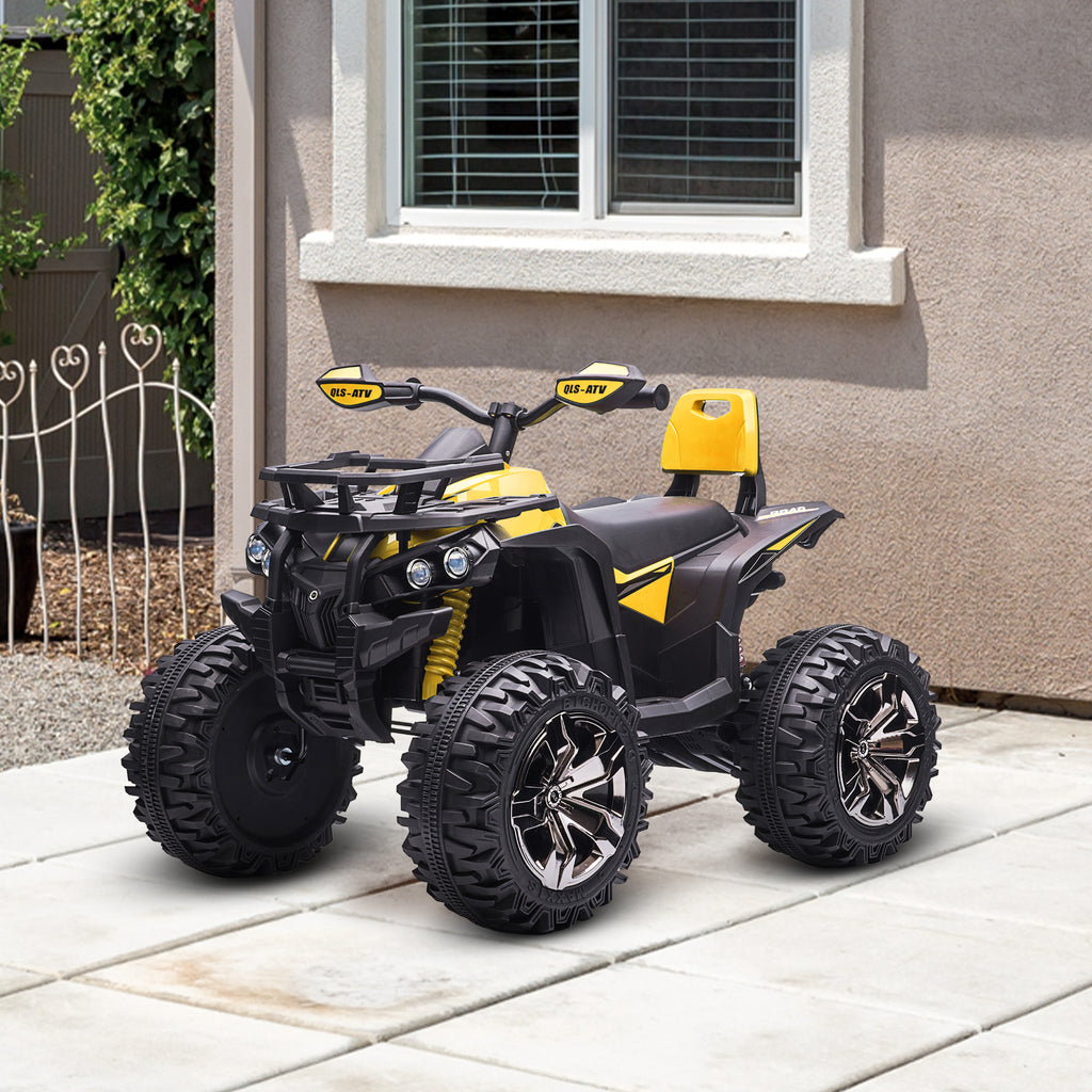 Quad Buggy électrique Enfant 12 V 8 Km/h Max. Voiture électrique Enfant avec Effets Lumineux sonores Selle avec Dossier Porte-Bagage Avant métal PP Jaune Noir-9
