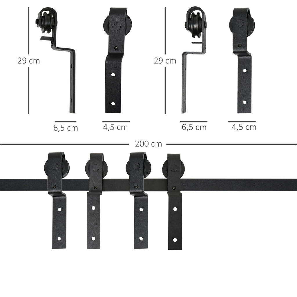 2M Kit porte coulissante de grange, rail porte coulissante double de 100 cm de large, épaisseur 35-40 mm, charge 90 kg-2