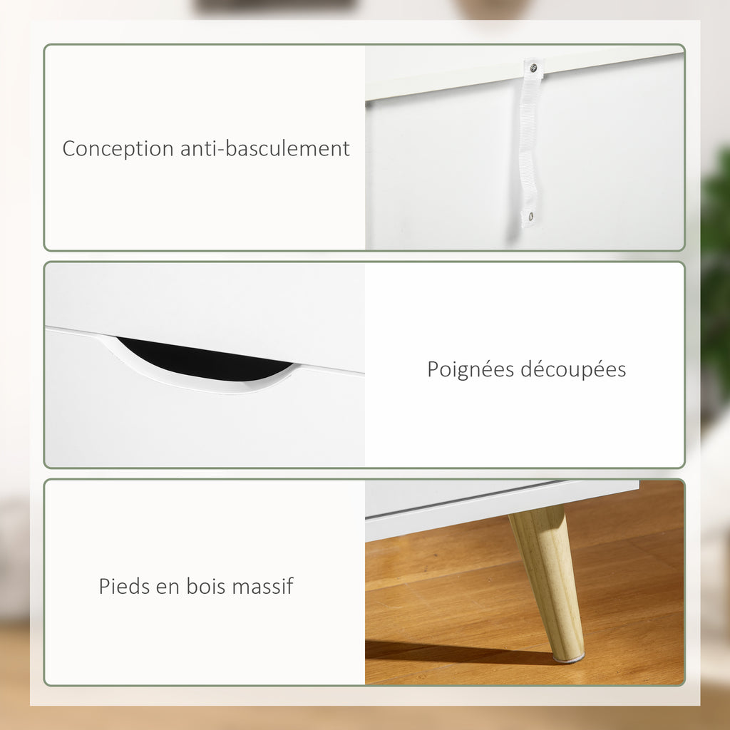 Commode 6 tiroirs meuble de rangement 5 pieds biseautés en bois  120 x 40 x 76 cm blanc-5