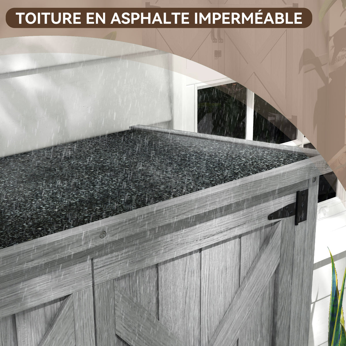 Armoire de jardin, abri jardin sur pied, avec 2 étagères, toit incliné et bitumé, en bois massif, 90x54,5x168,5cm, gris-4