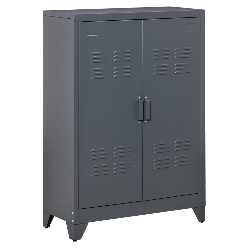 Armoire de bureau à 3 niveaux, meuble de rangement bureau métallique avec 2 portes et étagères réglables-0
