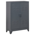 Armoire de bureau à 3 niveaux, meuble de rangement bureau métallique avec 2 portes et étagères réglables-0