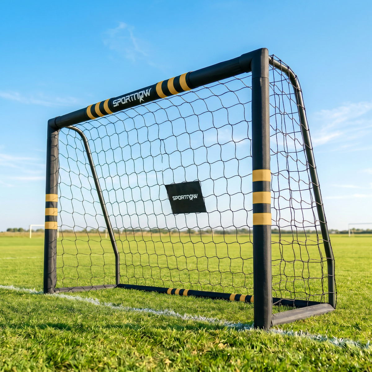 But de Football avec Mousse de Protection, 5 Piquets de Sol et Filet en PE, 180x60x120cm, Jaune-1