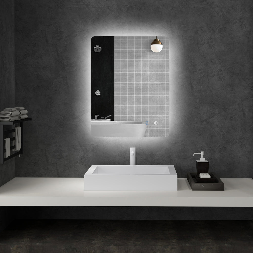 Miroir rectangulaire mural lumineux LED de salle de bain 80 x 60 cm luminosité réglable blanc transparent-1