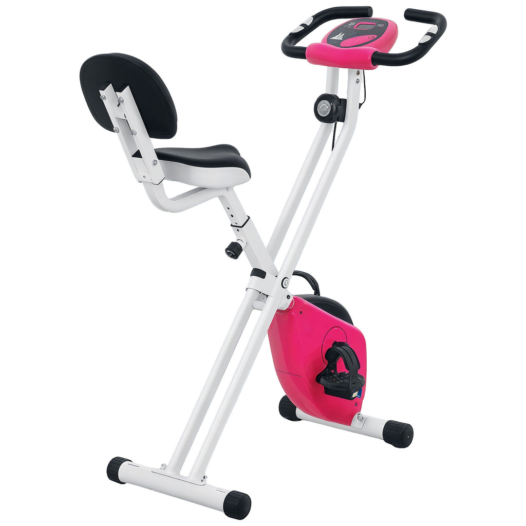 Vélo d'appartement pliable - 8 niveaux de résistance, selle et dossier réglables, rose-0