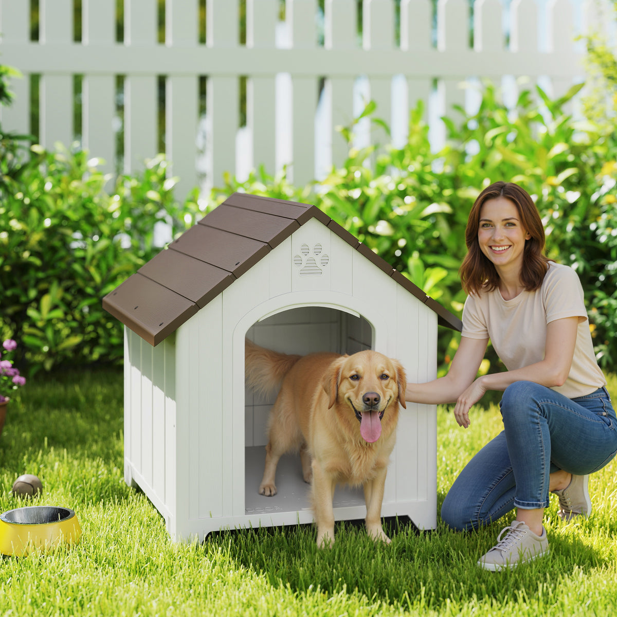 Niche pour chien extérieur, maison chien en polypropylène imperméable ventilé plancher surélevé 88x79x89cm gris clair-9