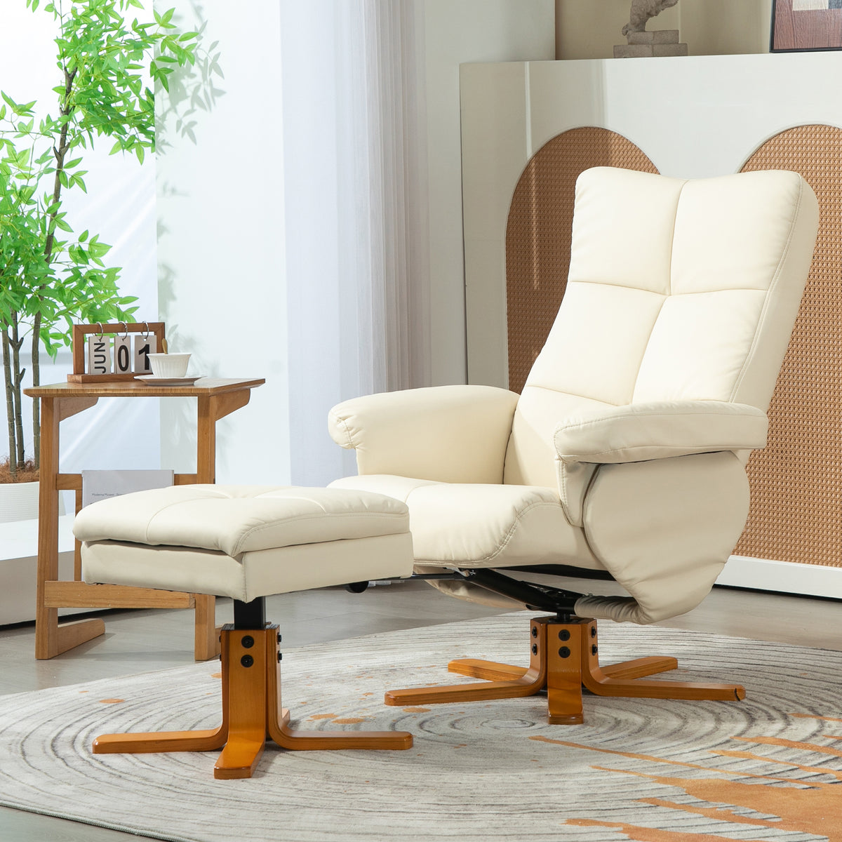 Fauteuil relax avec repose-pied, fauteuil de relaxation, pivotant à 360°, dossier inclinable, 80 x 86 x 99 cm, crème-9