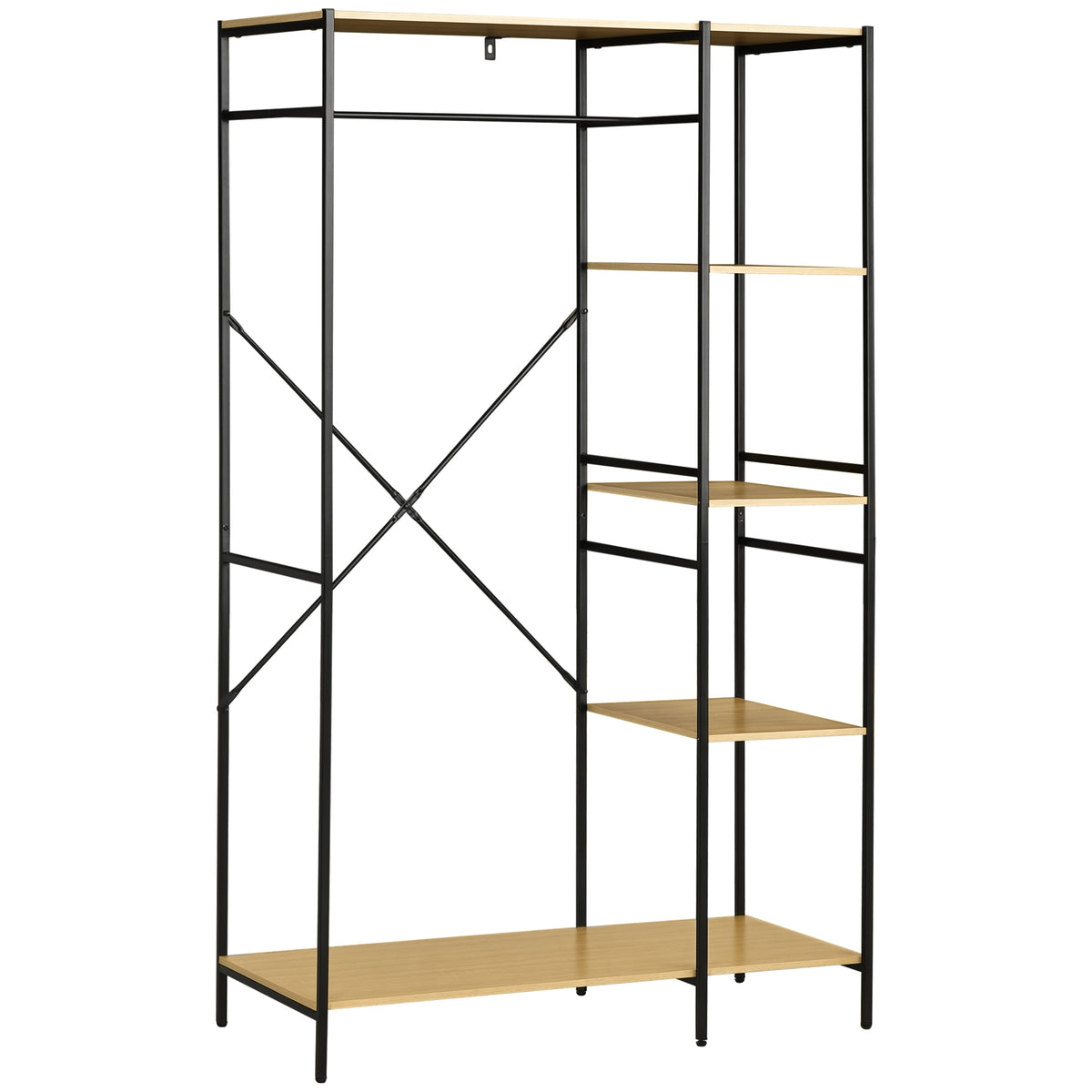 Penderie portant à vêtements style industriel en métal avec tringle et 4 étagères - dim. 100L x 46L x 170,5H cm-0