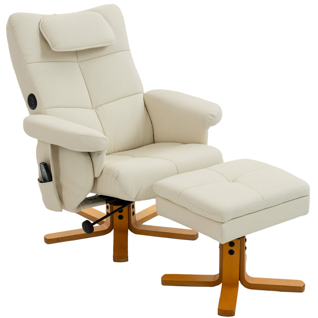 Fauteuil massant avec repose-pied, dossier inclinable jusqu'à 135°, coffre de rangement, télécommande-0
