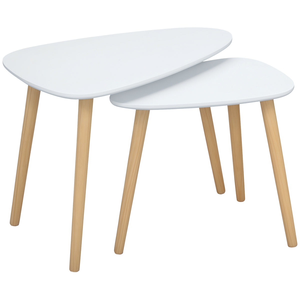 Lot de 2 tables basses gigognes design scandinave pieds en bois et plateau en bois, blanc-0