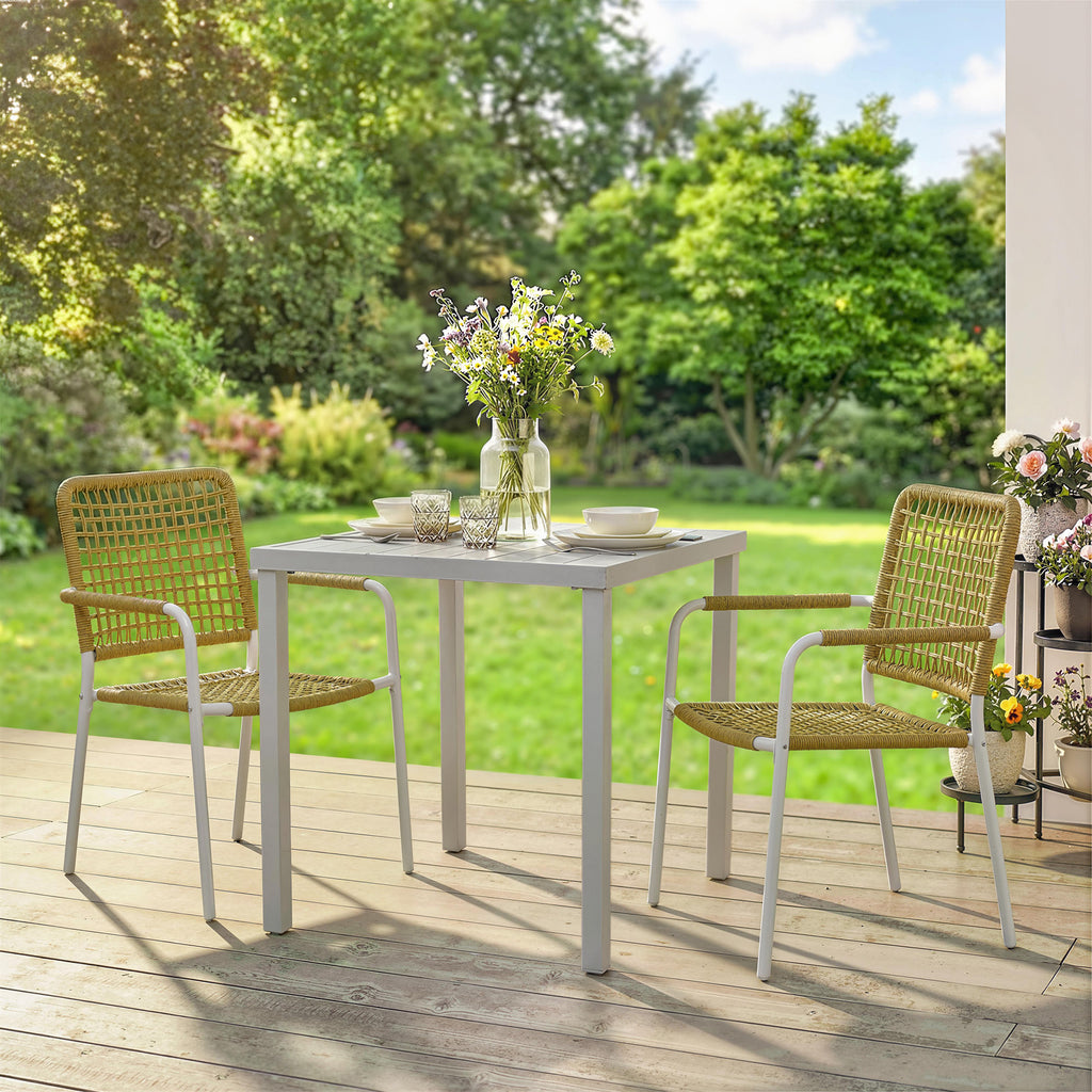 Lot de 2 Chaises de Jardin Empilables en Résine Tressée avec Accoudoirs et Dossier, 55x57x82cm, Jaune-1