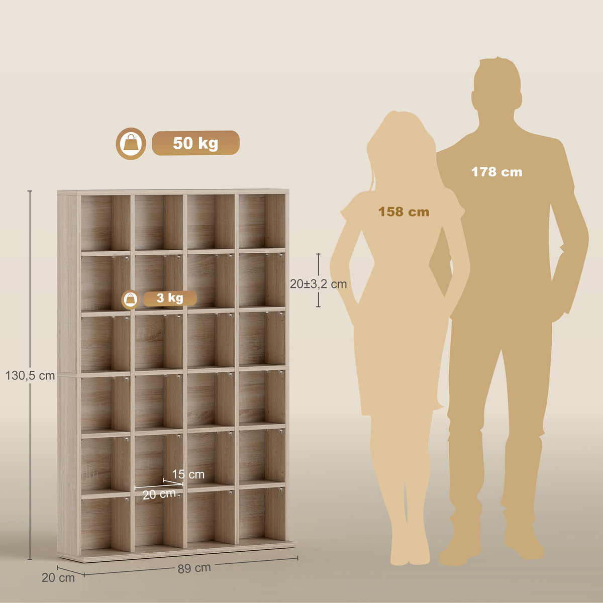 Meuble de rangement multimédia 456 CD/ 336 DVD - bibliothèque en bois avec étagères réglables 89 x 130,5 cm bois naturel-2
