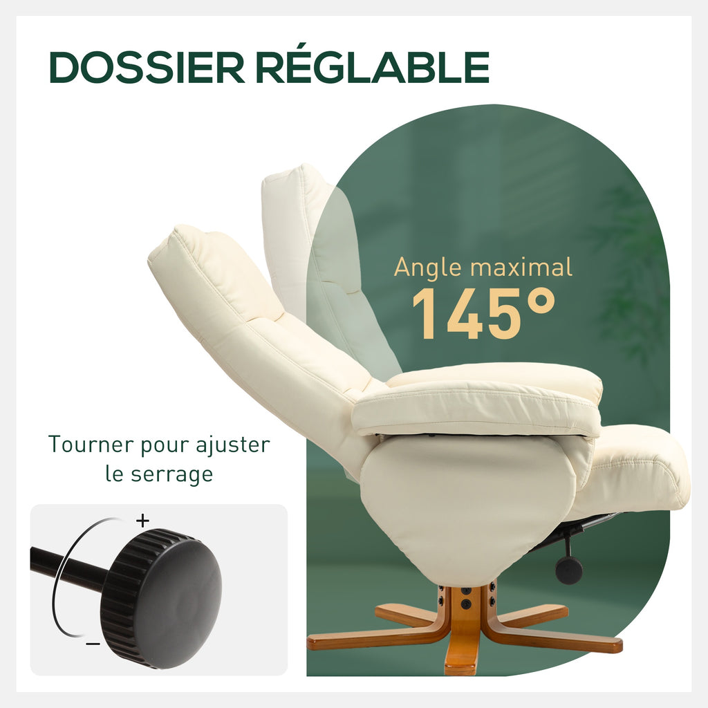Fauteuil relax avec repose-pied, fauteuil de relaxation, pivotant à 360°, dossier inclinable, 80 x 86 x 99 cm, crème-3
