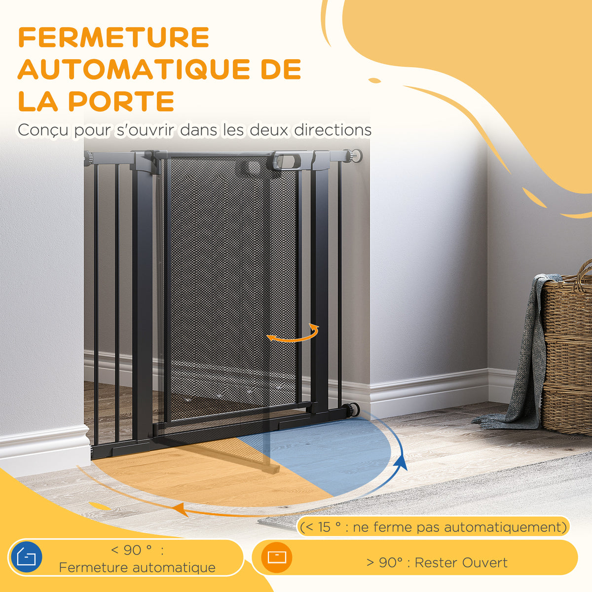 Barrière de sécurité pour animaux domestique avec fermeture automatique double verrouillage largeur 75-103 cm noir-4