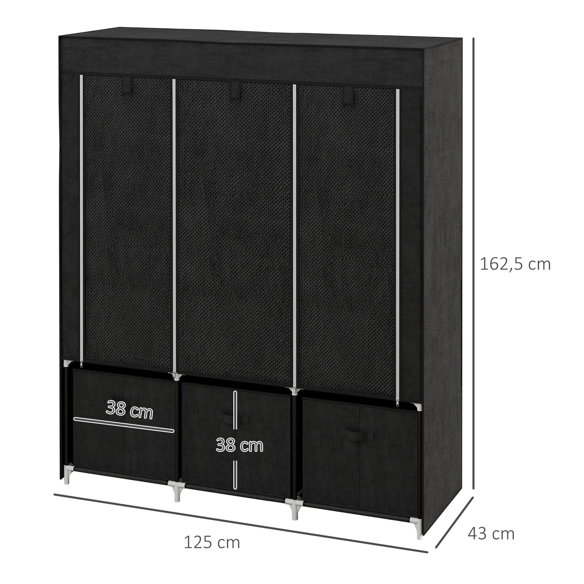 Armoire de rangement en tissu pliable avec 5 étagères, 2 tringles et 3 tiroirs en tissu 125L x 43l x 162.5H cm-2